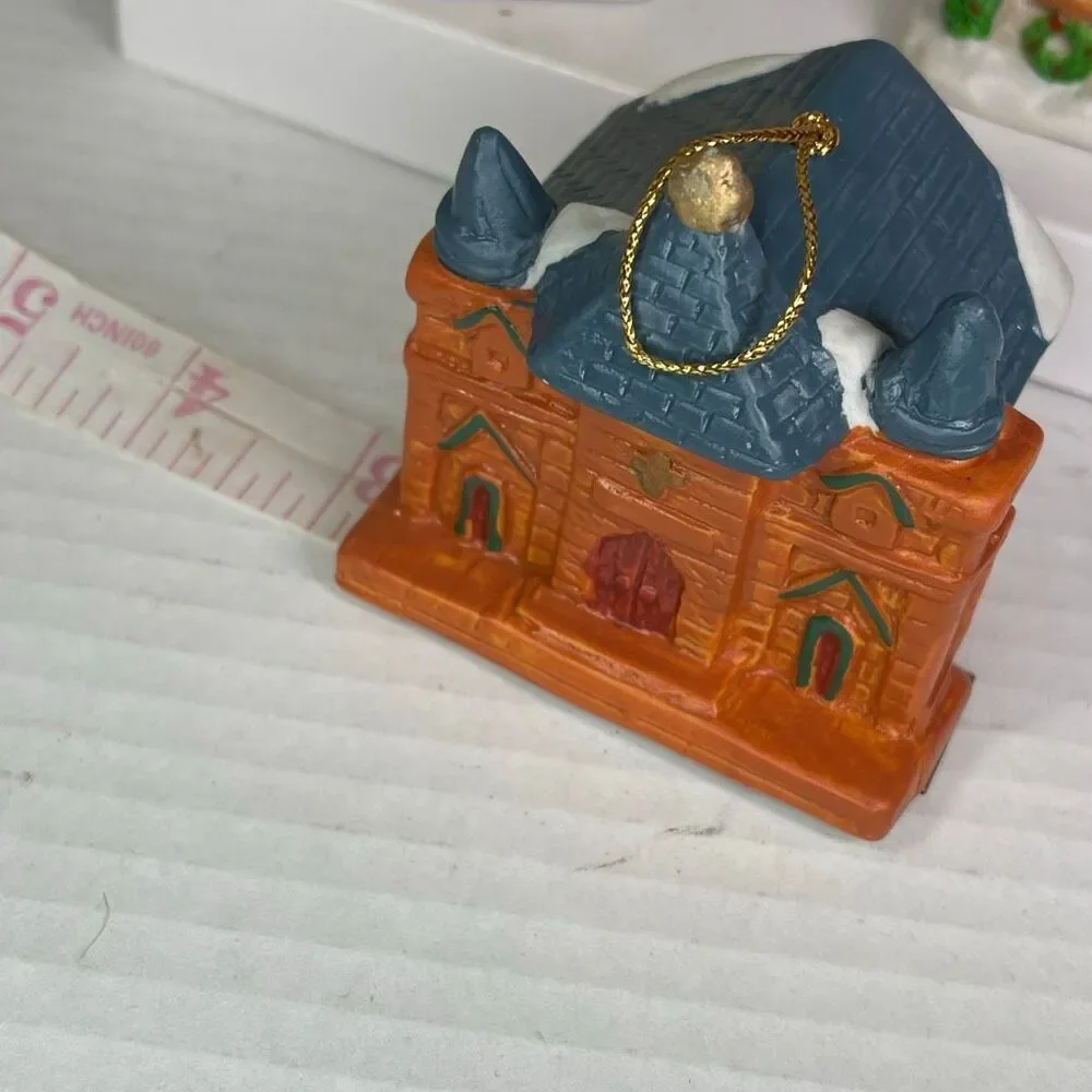 Vintage Set of 3 ceramic hanging bell buildings ornaments